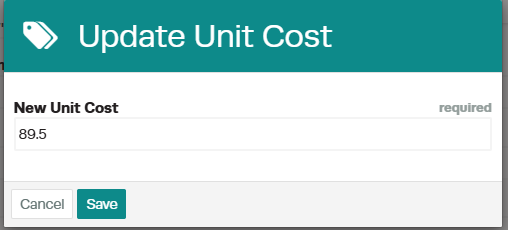 Workshop Software changing costing on a job showing cost of this product and click