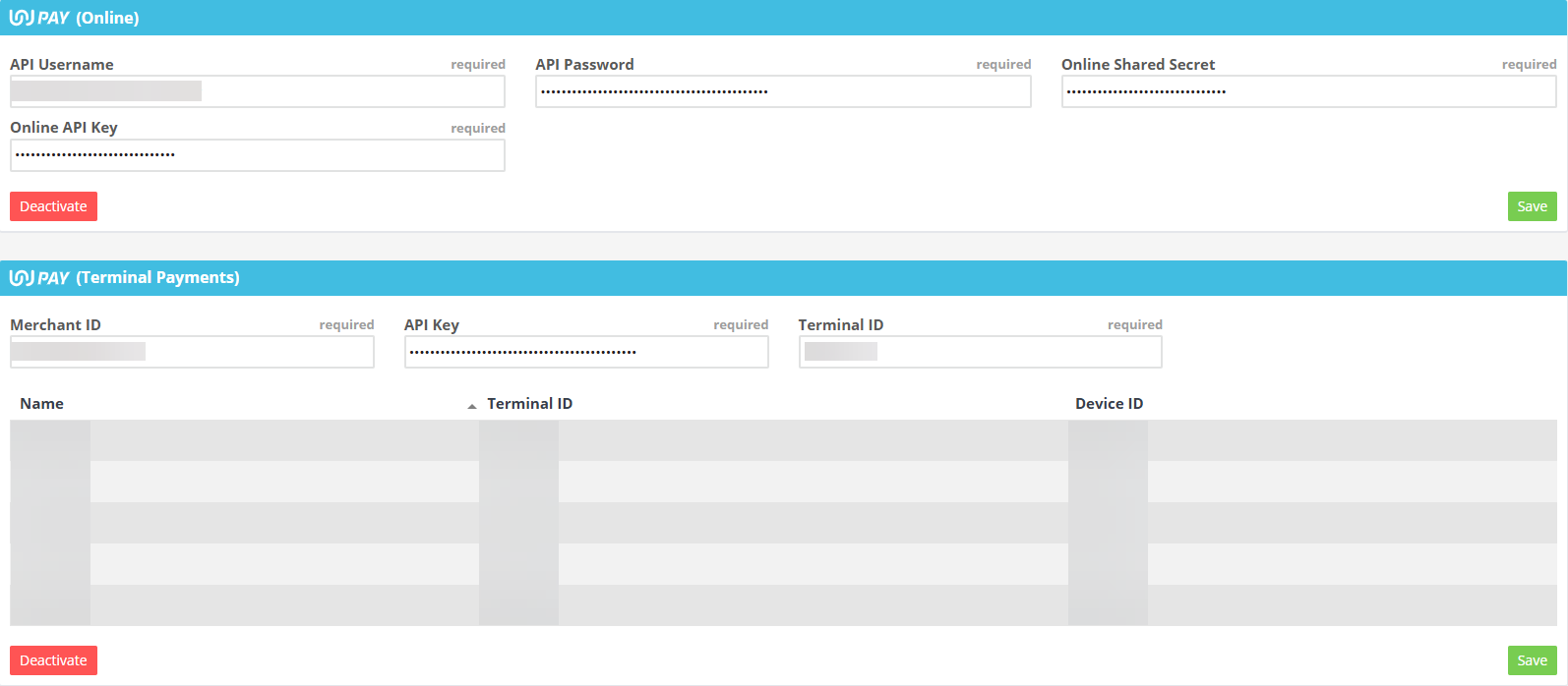 Workshop Software workshoppay activation and setup showing to integrations > pos integrations > wpay