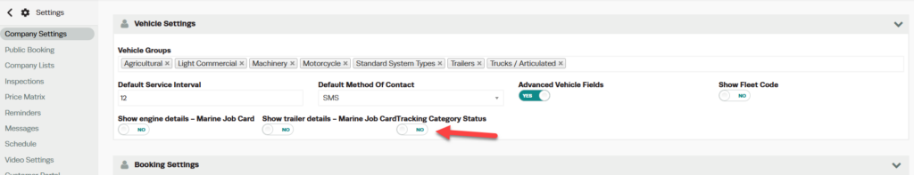 Workshop Software screen showing vehicle settings > turn the vehicle tracking category status field to yes > save” width=”1024″ height=”197″></p>
<p data-start=