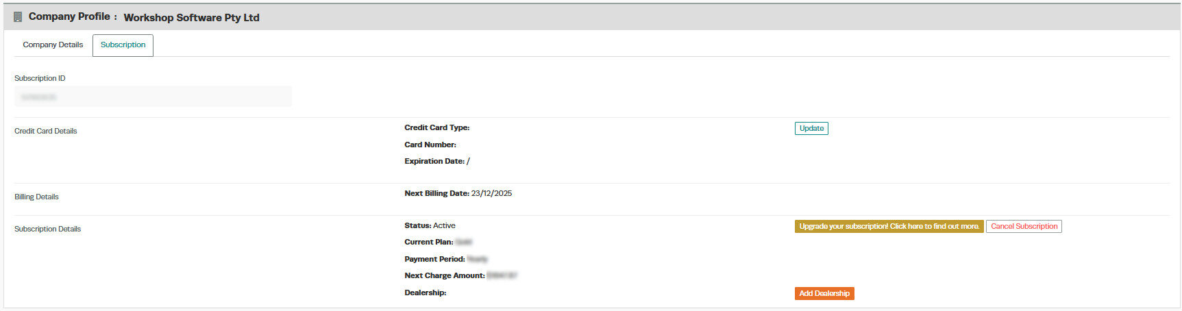 Workshop Software screen showing this will take you to a page where you can access all your current subscripti...