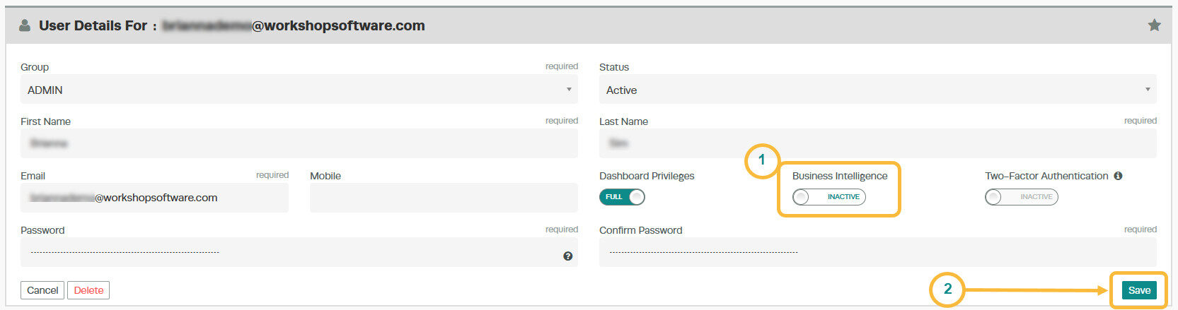 Workshop Software screen showing the click on the green 'save' button to save the changes you have made