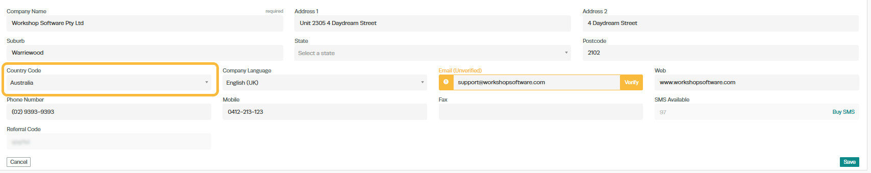 Workshop Software change your country code in workshop software showing dropdown box under ' country code' and select the ...
