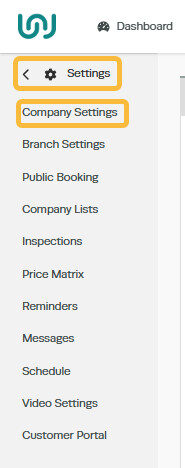 Workshop Software where do i enter by abn showing 'settings' from the list of menu options down the left hand side of the ...