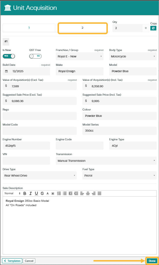 Workshop Software screen showing once all details have been entered in, click on the ' done ' button located o...