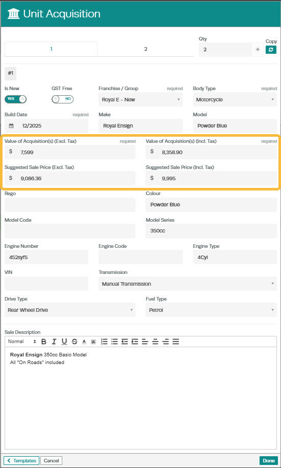 Workshop Software screen showing fill in the rest of the information of the box, if the template has been set ...
