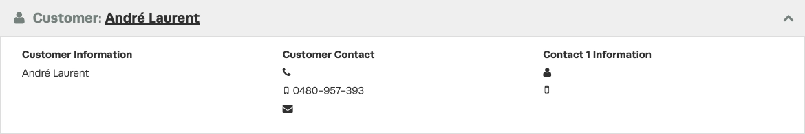 A screenshot of the Customer card from a Payment