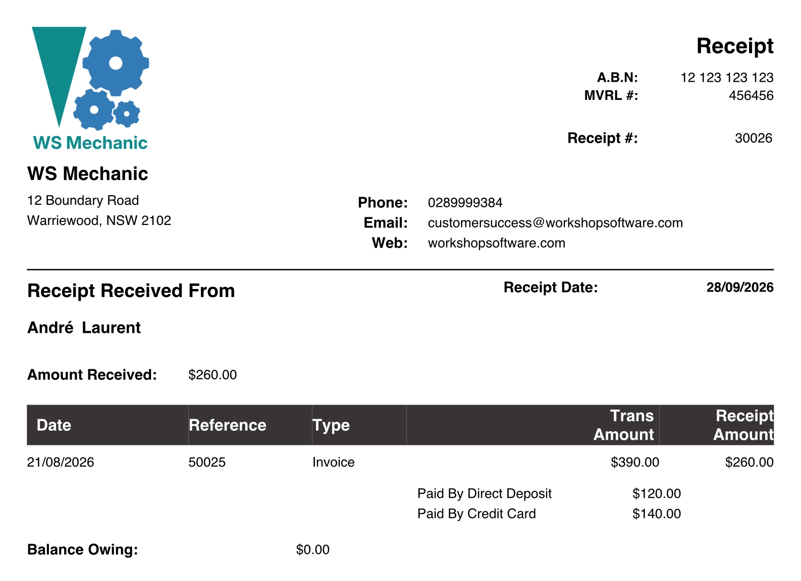 A screenshot of a Payment Receipt.