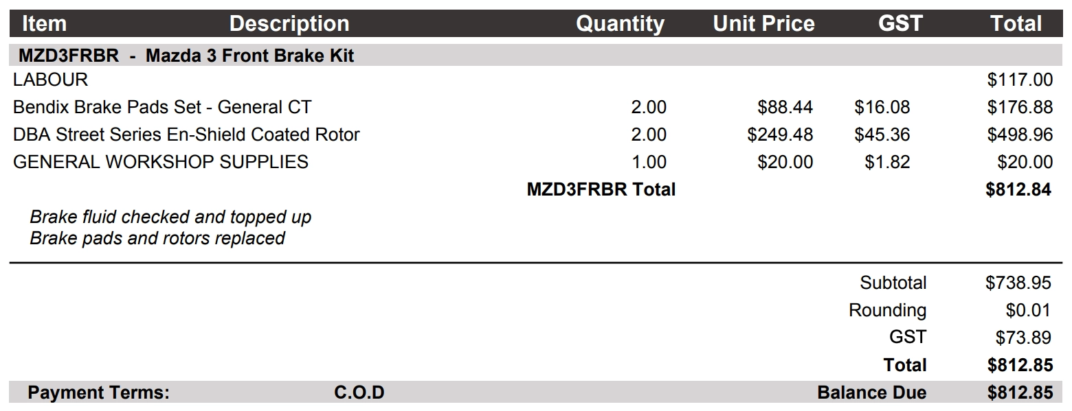 A cropped screenshot of an Invoice showing how Bundles will display.