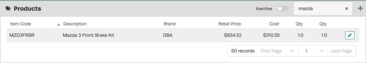 A screenshot of the Product list in Workshop Software showing a Bundle.