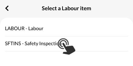 A screenshot showing the Labour Product select when Clocking On