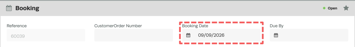 A cropped screenshot of a Booking, the Booking Date field is highlighted.