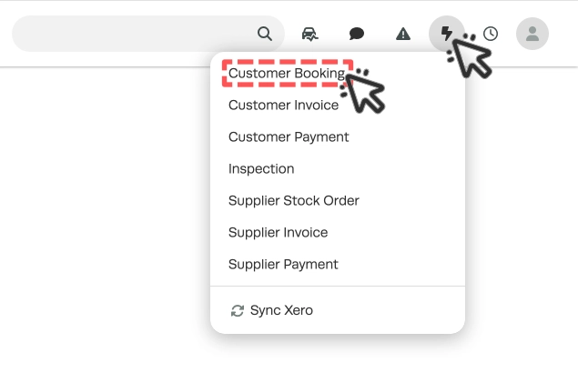 A screenshot of the Lightning Menu when open, cursors highlight to click the Lightning Menu