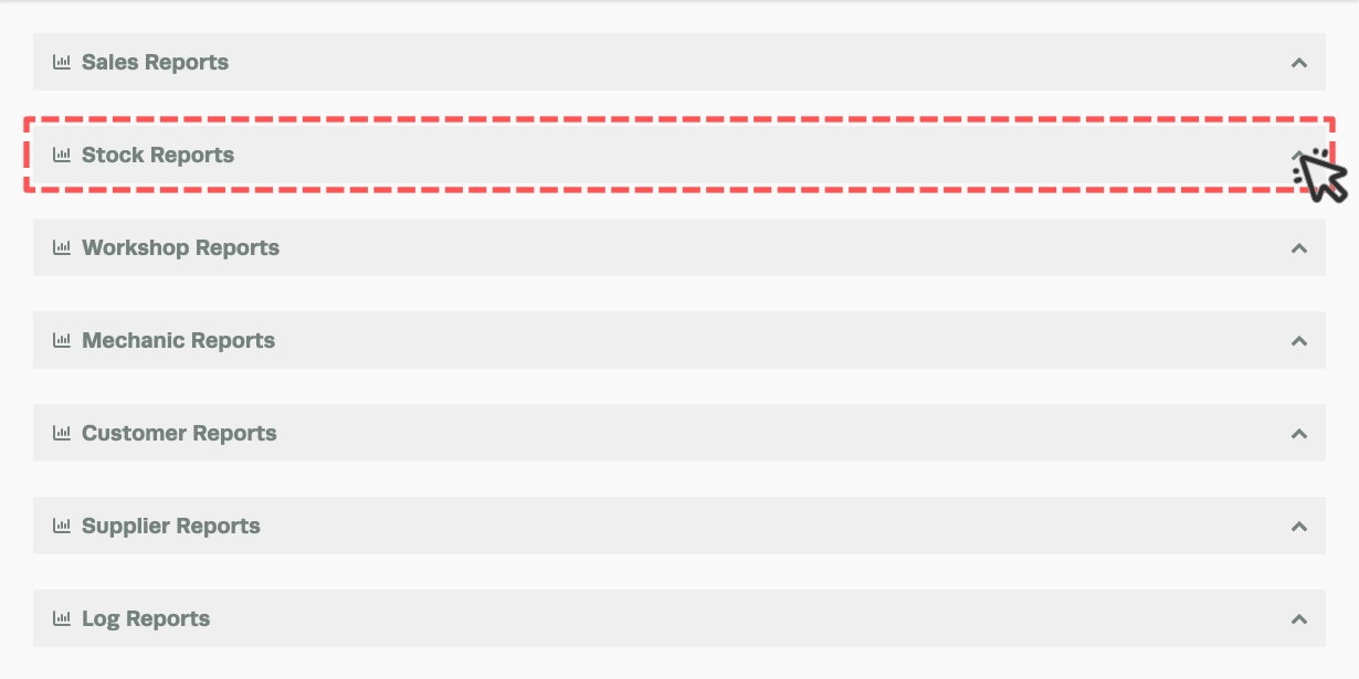 A screenshot of the Business Reports Page. The Stock Reports banner is highlighted.