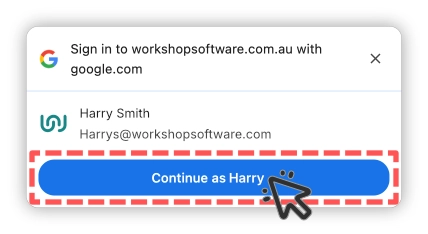 A screenshot of the Sign in with Google.com pop up, the Continue button is highlighted.