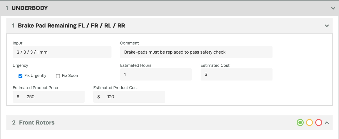 A screenshot of two completed Inspection Checklist Items.