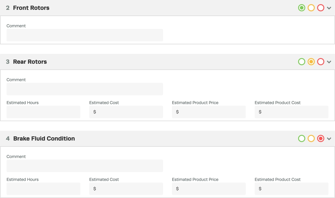 A screenshot of an Green/Red/Yellow Checklist Item as it appears in an Inspection.