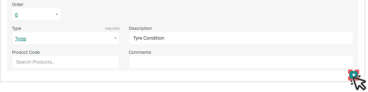 A screenshot of the lower half of an Inspection Group, the green + button used to add a new Checklist Item is highlighted,