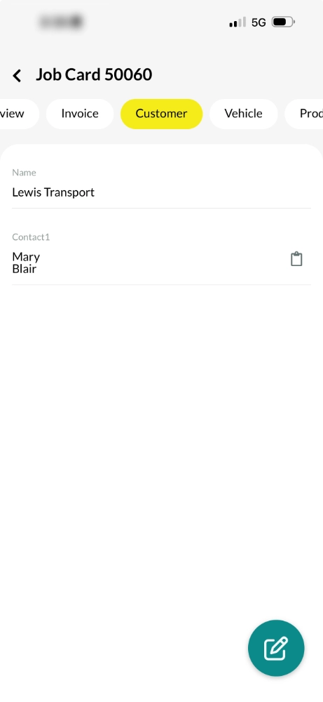 A screenshot of a Mobile App Customer, showing how limit customer information shows only name and company name.