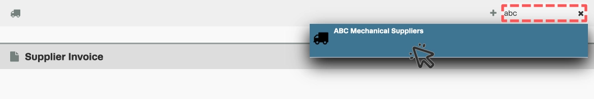 A screenshot demonstrating selecting a Supplier for a Supplier Invoice.