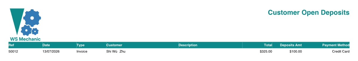 A screenshot of the Customer Open Deposits report.