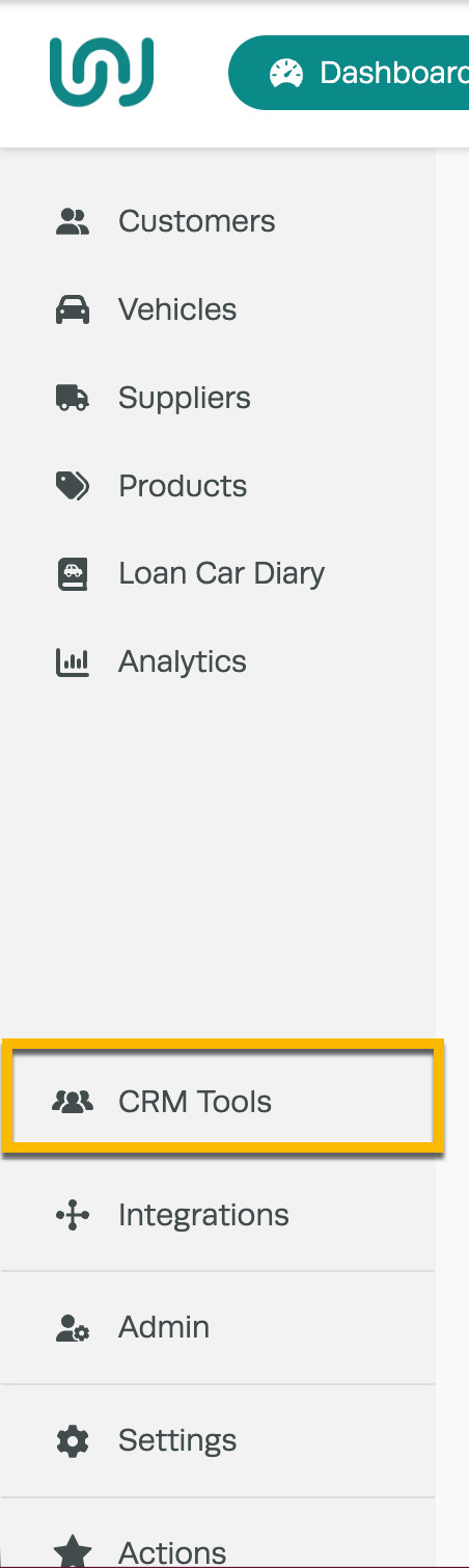 Two-way SMS tools menu in Workshop Software CRM