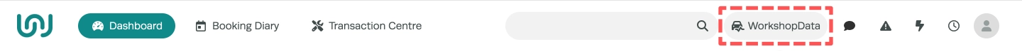 A screenshot of Workshop Software's top menu bar, the WorkshopData icon is highlighted.
