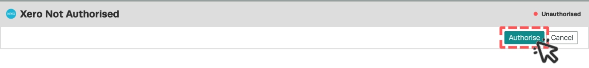 A screenshot of the Xero Integration screen as it appears before Xero is connected. The Authorise button is highlighted.