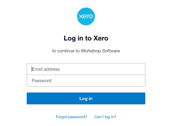 A screenshot of Xero's log in page.