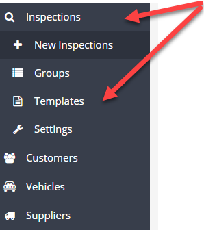 Inspections menu expanded with red arrows pointing to Inspections and Templates