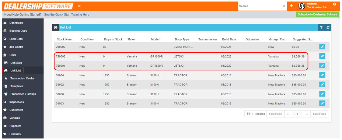 Workshop Software screen showing you will see that these units will appear on your unit list, this will then a...