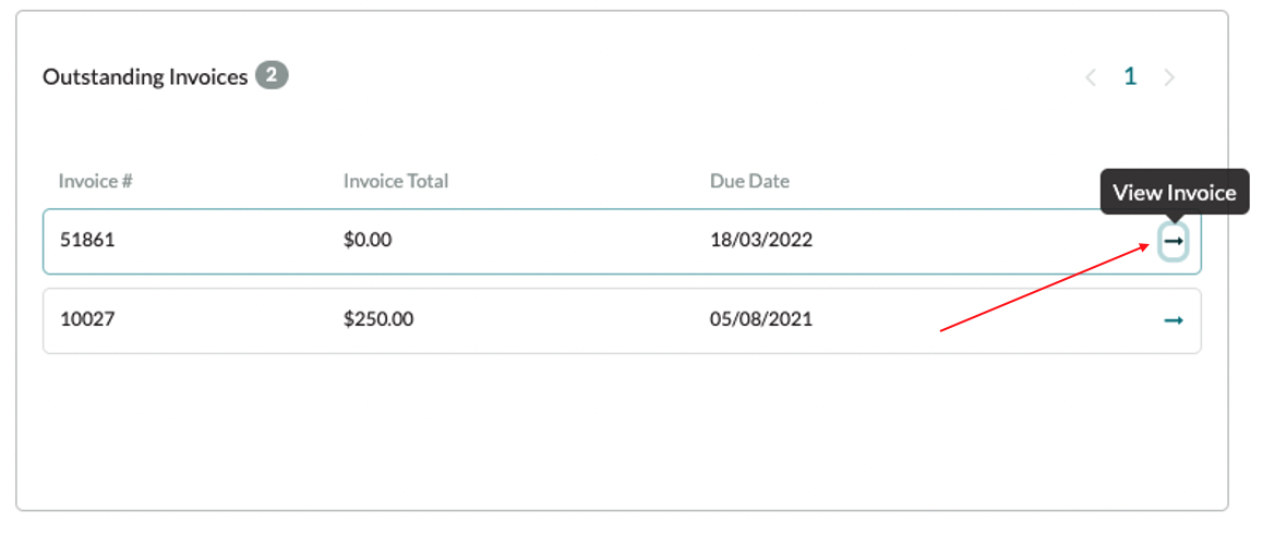 click on arrow next to the invoice to view, print or download