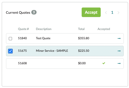 click on green "Accept" button to accept the quote