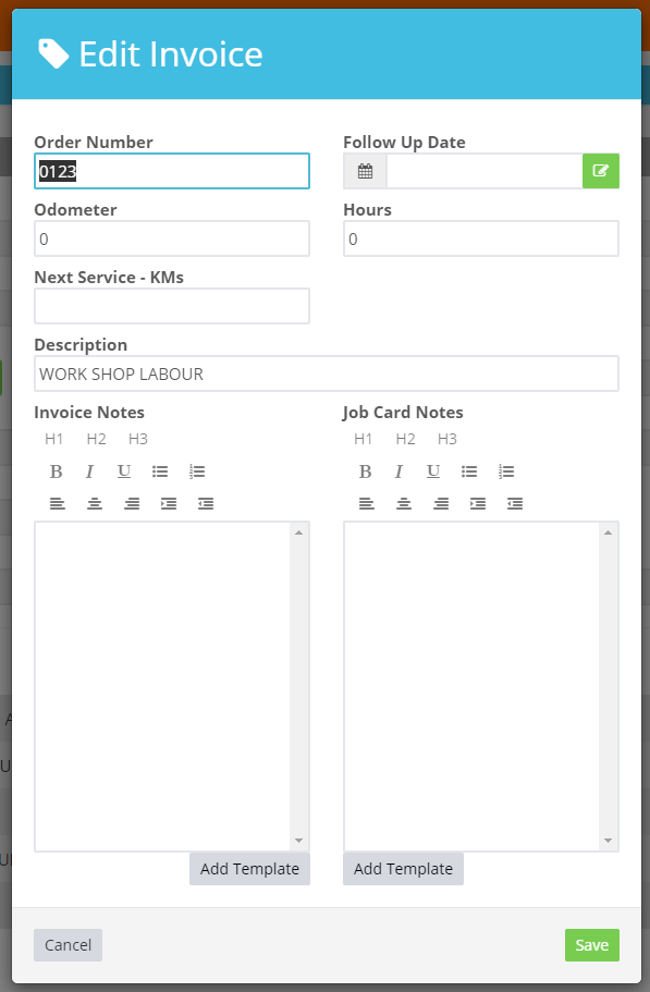 Editable fields highlighted on a processed invoice including notes and payment details