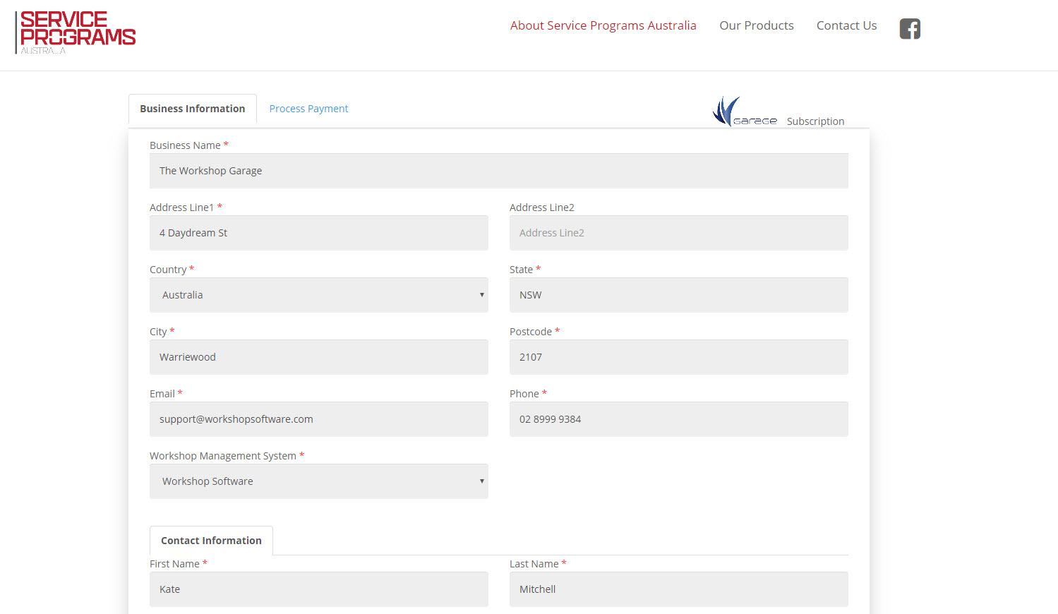 Workshop Software screen showing vvgarage comes at a cost of $59+gst per month for australian users and $65 fo...