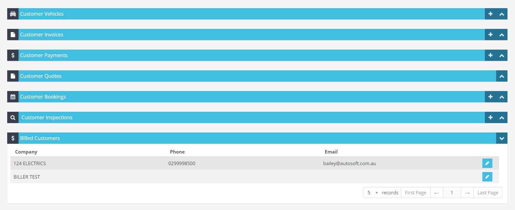 Workshop Software screen showing now the non-billers should appear at the bottom of the billers profile in the...