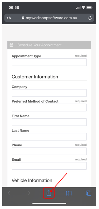 Once the page has loaded up, click on the Share icon