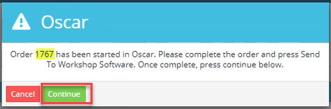 Workshop Software oscar integration with workshop software showing continue on the pop-up window