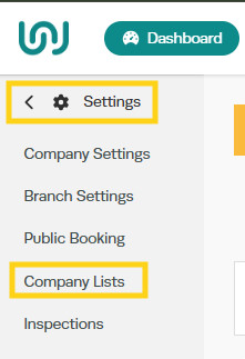 Workshop Software screen showing next add capricorn as a payment type by going into settings - company lists