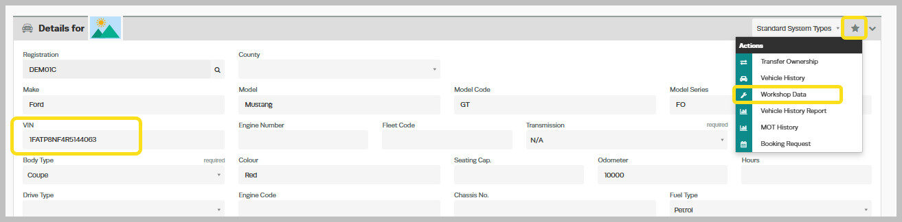 Workshop Software workshopdata for vehicle, truck or motorcycles showing workshopdata from the list of available options