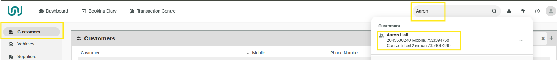 Workshop Software screen showing archive a customer go to the customer tab or use the universal search to find...