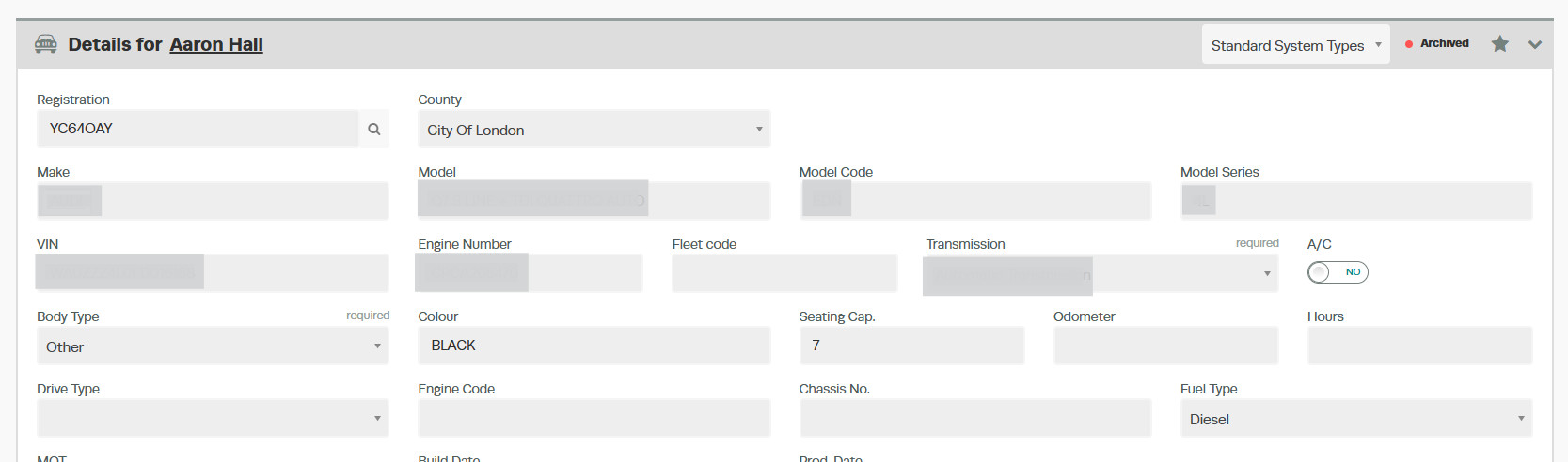 Workshop Software screen showing this will then open the vehicle profile