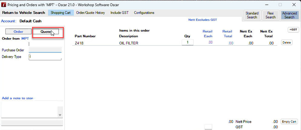 Workshop Software oscar integration with workshop software showing document type to quote