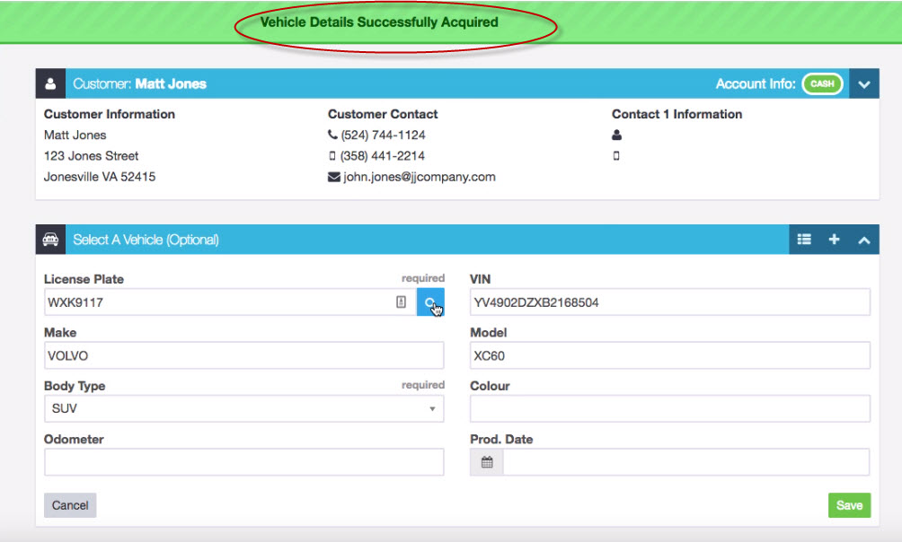 Carfax vehicle history report preview accessed from Workshop Software