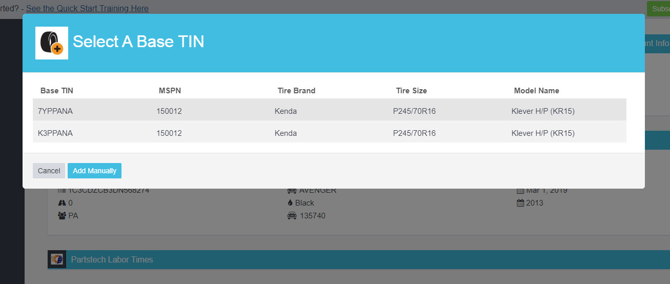 Workshop Software screen showing in the example of the kenda klever tire, tire metrix was able to gather the i...