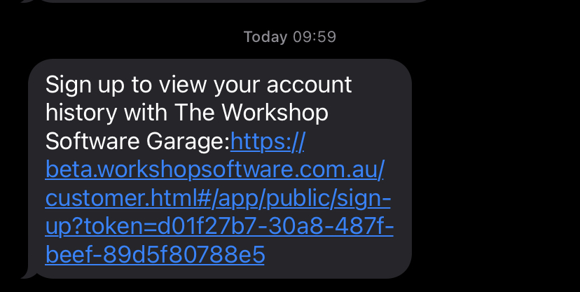 screenshot of how the invitation will appear when sent via SMS