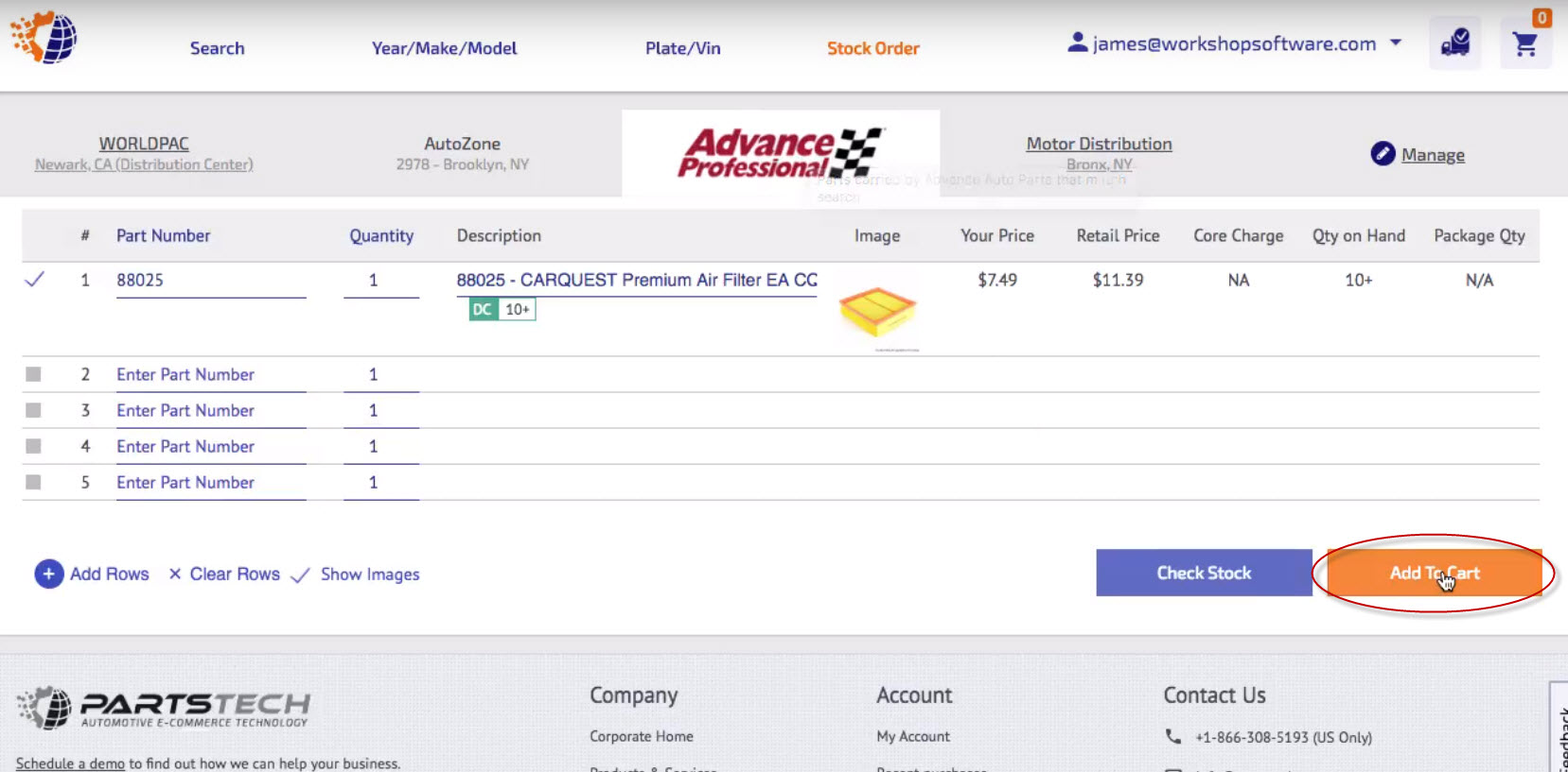 Workshop Software screen showing once done press ' add to cart '