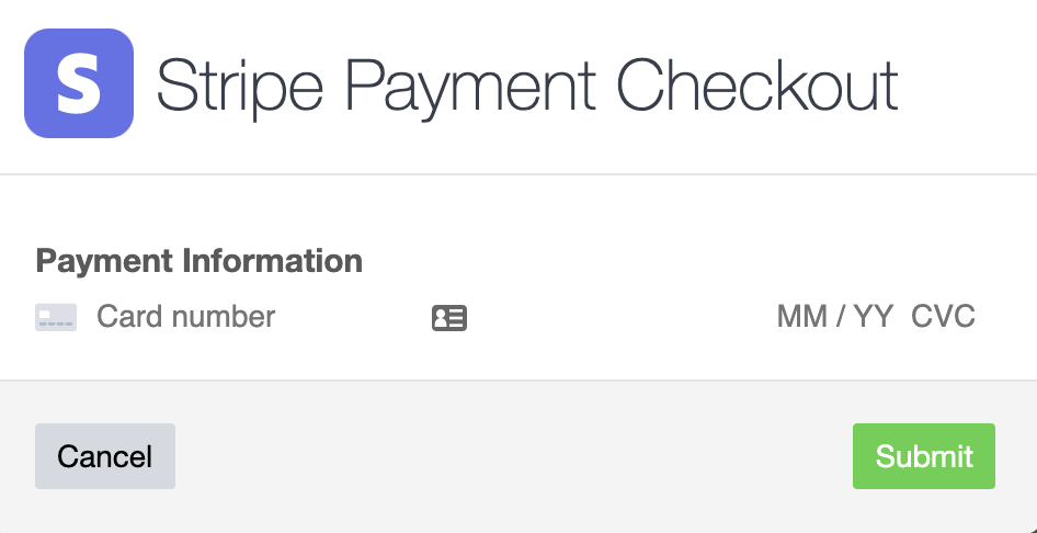 Stripe payment checkout page with card number, expiry and CVC fields