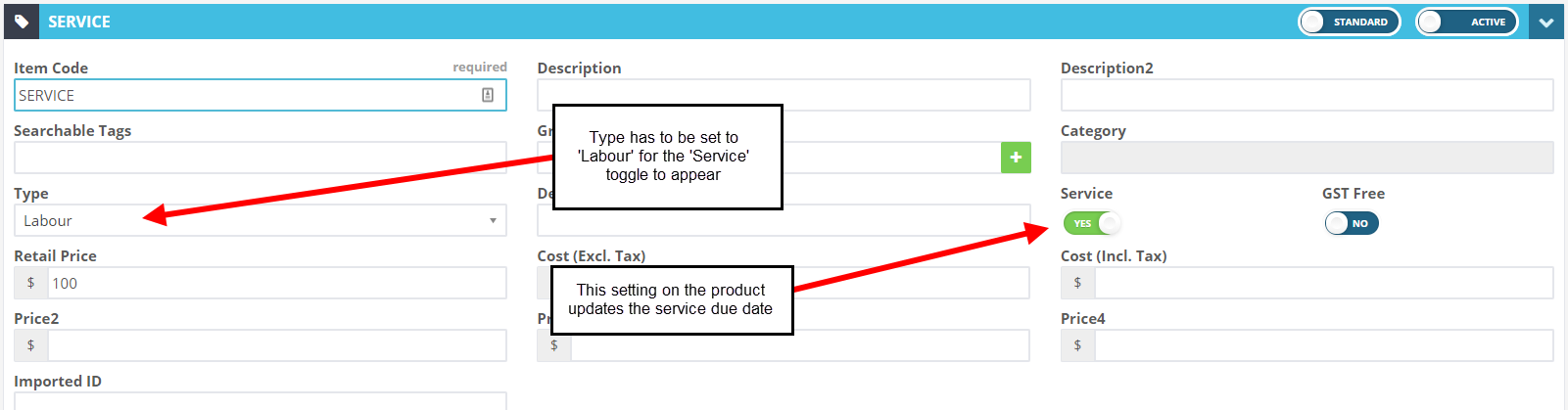 Workshop Software screen showing for example, you may have a minor service and a major service