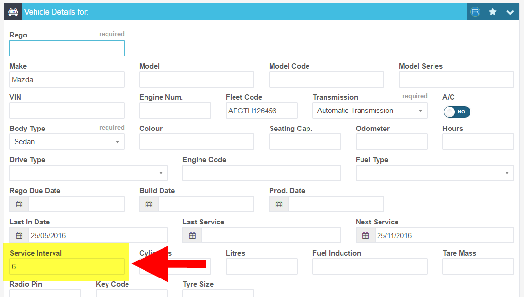 Workshop Software screen showing this number is the number of months before the next service (for example, 6 m...