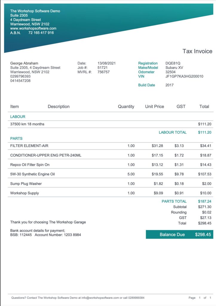 new invoice layout with new look and feel for workshop software